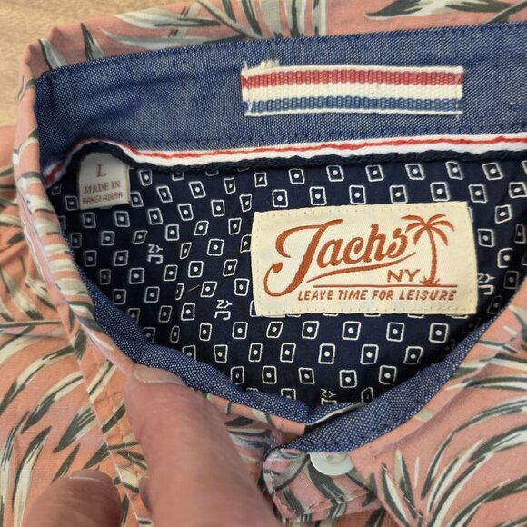 🔴 Jachs NY Shirt Mens Large Palm Print Short Sleeve Button Up Pink Gray - Picture 8 of 14